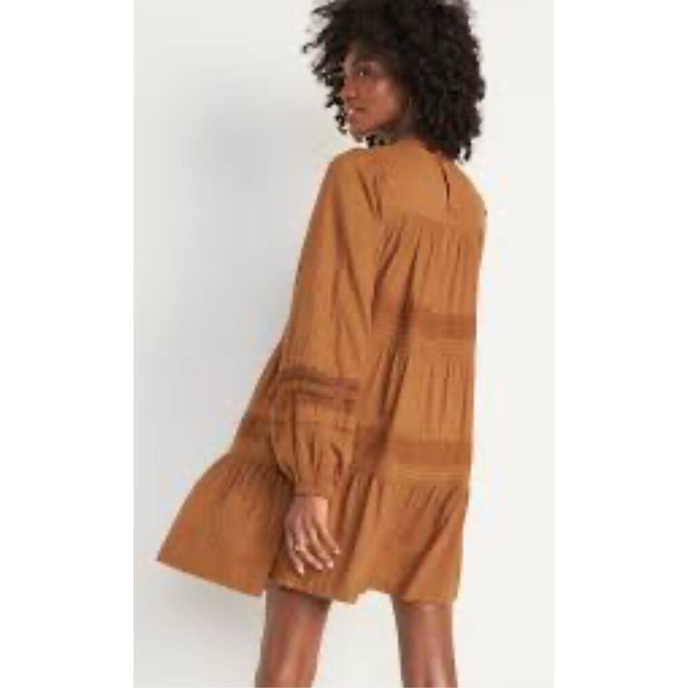 Old Navy Long-Sleeve Pintucked Clip-Dot Mini Swing Dress Size S